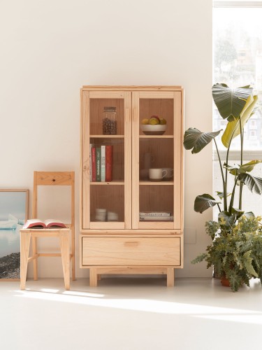 Vitrina em vidro e madeira com gaveta 78x156 AIKA | LUFE