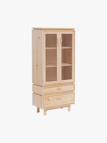 Vitrine en verre et bois avec 2 tiroirs 78x173 AIKA | LUFE