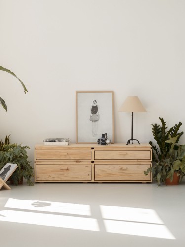 Cómoda doble de madera con 4 cajones 157x49 LIBE | LUFE
