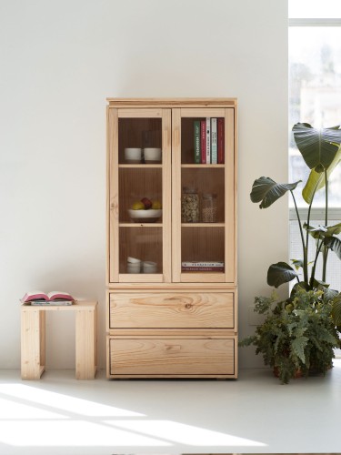 Vitrine en verre et bois avec 2 tiroirs 78x171 LIBE | LUFE