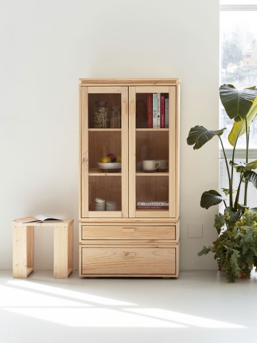 Vitrina expositora de cristal y madera con 2 cajones 78x161 LIBE | LUFE