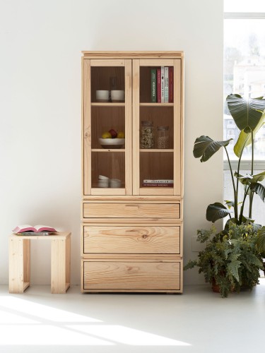 Vitrina expositora de cristal y madera con 3 cajones 78x188 LIBE | LUFE