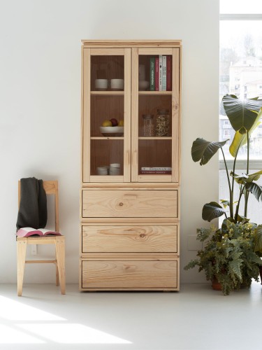 Vitrina expositora de cristal y madera con 3 cajones 78x198 LIBE | LUFE