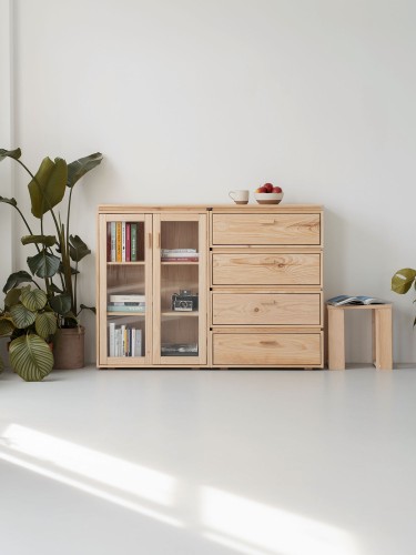 Vitrina expositora doble de cristal y madera con cajonera 157x115 LIBE | LUFE