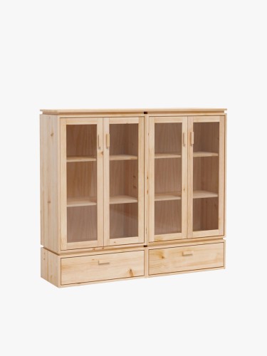 Vitrina expositora doble de cristal y madera con 2 cajones 157x143 LIBE | LUFE