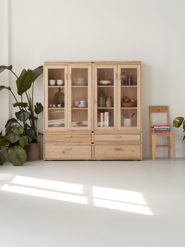 Vitrine double en verre et bois avec 4 tiroirs 157x161 LIBE | LUFE