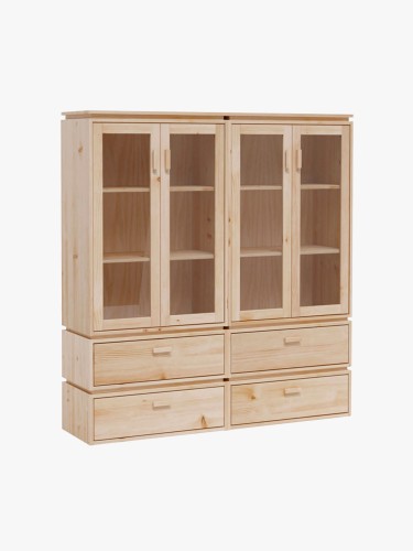 Vitrina expositora doble de cristal y madera con 4 cajones 157x171 LIBE | LUFE