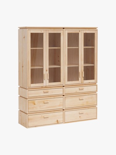 Vitrine double en verre et bois avec 6 tiroirs 157x188 LIBE | LUFE