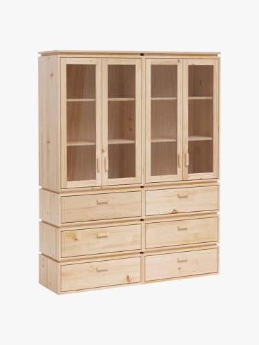 Vitrina expositora doble de cristal y madera con 6 cajones 157x198 LIBE | LUFE