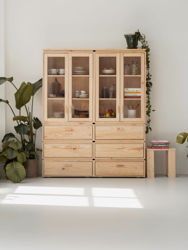 Vetrina espositiva doppia in vetro e legno con 6 cassetti 157x198 LIBE | LUFE