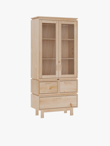 Vitrine en verre et bois avec 3 tiroirs 78x183 AIKA | LUFE