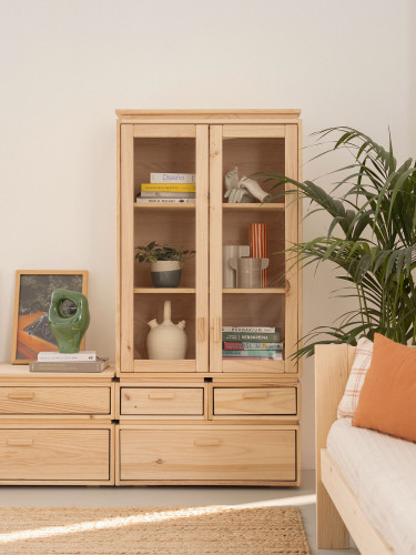 Vitrina expositora de cristal y madera con 3 cajones 78x161 LIBE | LUFE