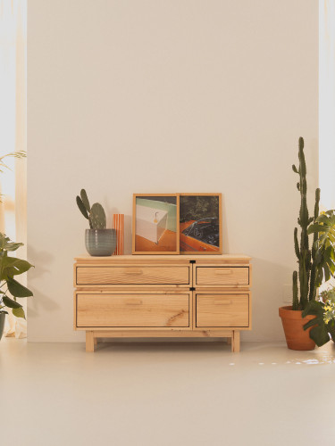 Cómoda dupla de madeira com 4 gavetas 117x62 AIKA | LUFE