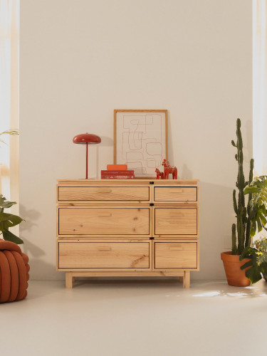 Cómoda dupla de madeira com 6 gavetas 117x90 AIKA | LUFE