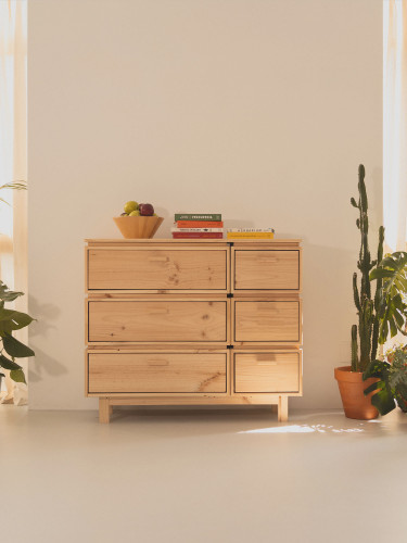 Cómoda dupla de madeira com 6 gavetas 117x100 AIKA | LUFE