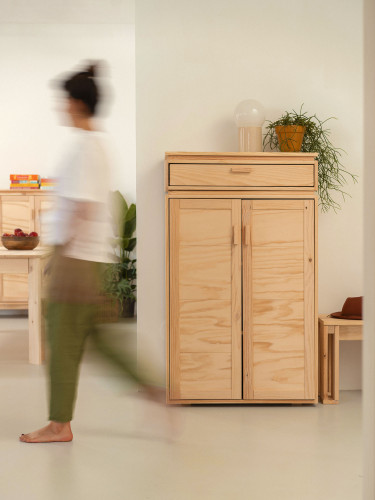 Armadio da ingresso in legno naturale con cassetto | LUFE