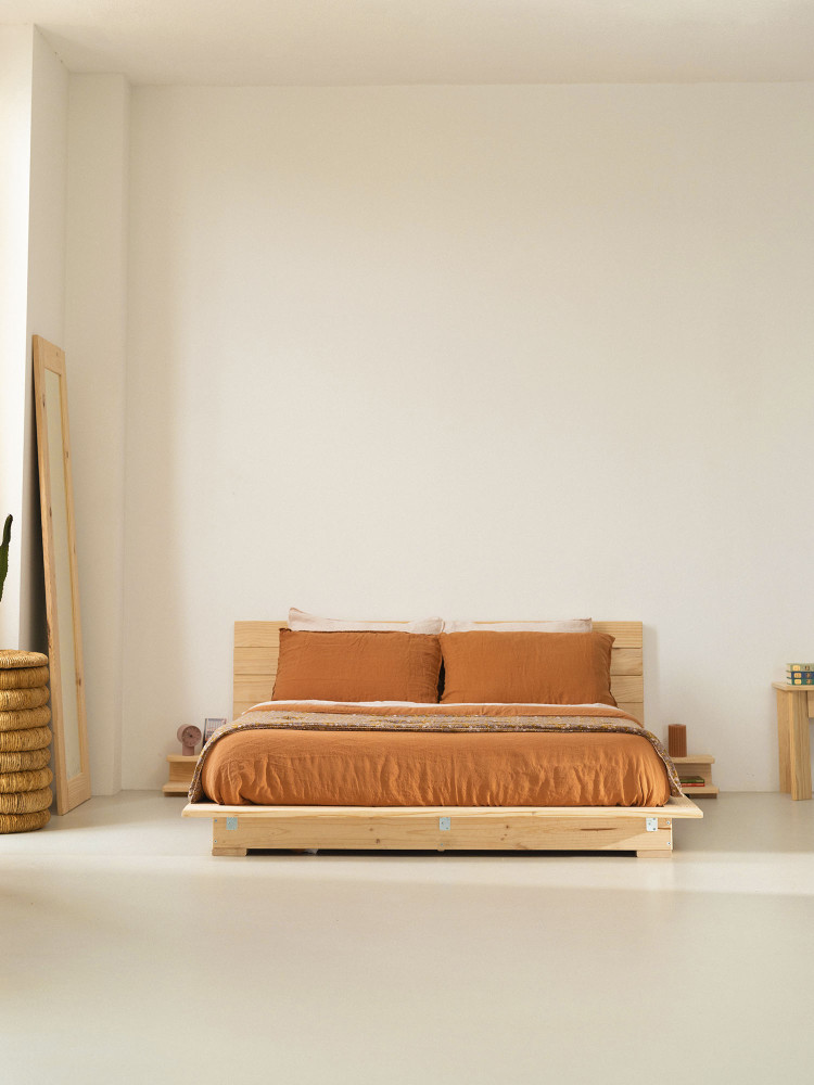 LUR letto tatami con comodini e testiera da parete 140 2