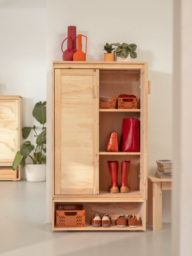 Armário sapateira com módulo aberto madeira natural | LUFE