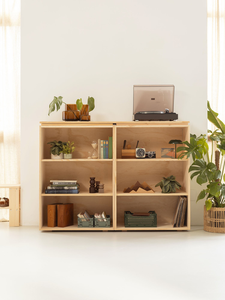 Étagère basse en bois naturel à 2 modules | LUFE 2