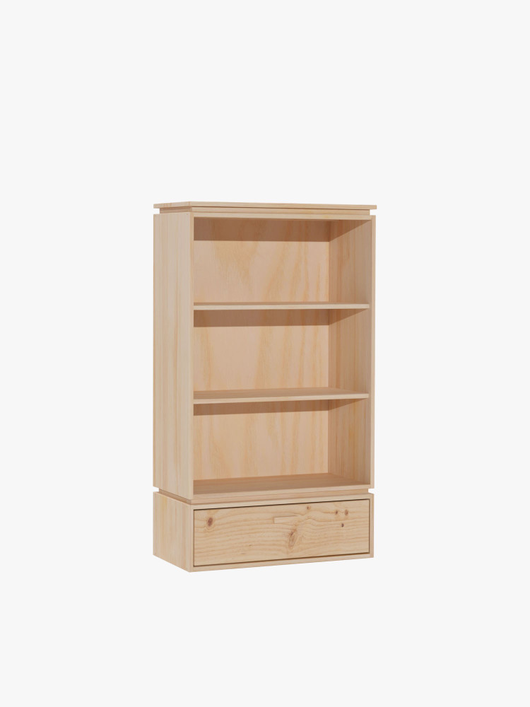 Étagère librairie basse avec tiroir en bois naturel | LUFE