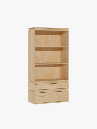 Étagère librairie basse en bois avec 2 tiroirs | LUFE