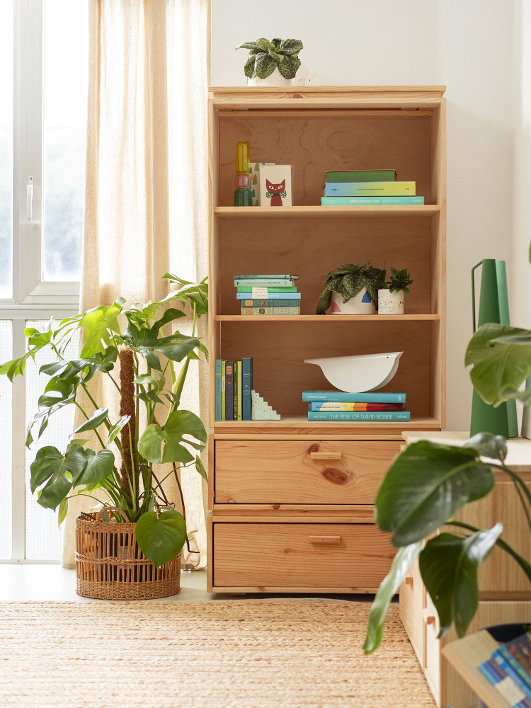 Étagère librairie en bois avec tiroirs intégrés | LUFE 2