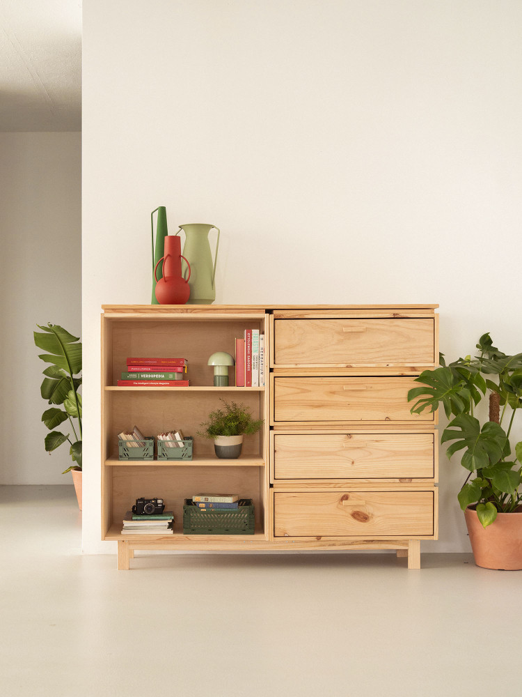 Muebles aparador con estanterías y armario cerrado | LUFE 2