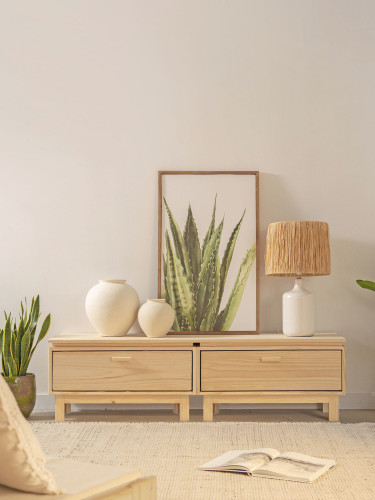 Meuble TV en bois naturel avec pieds AIKA  | LUFE