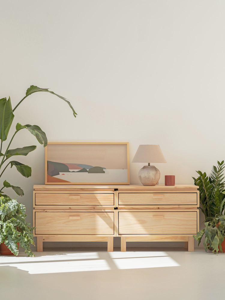 Cómoda doble de madera con 4 cajones 157x62 AIKA | LUFE 2