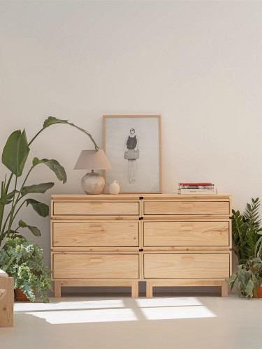 Commode double avec 6 tiroirs avec pieds 157x90 AIKA | LUFE