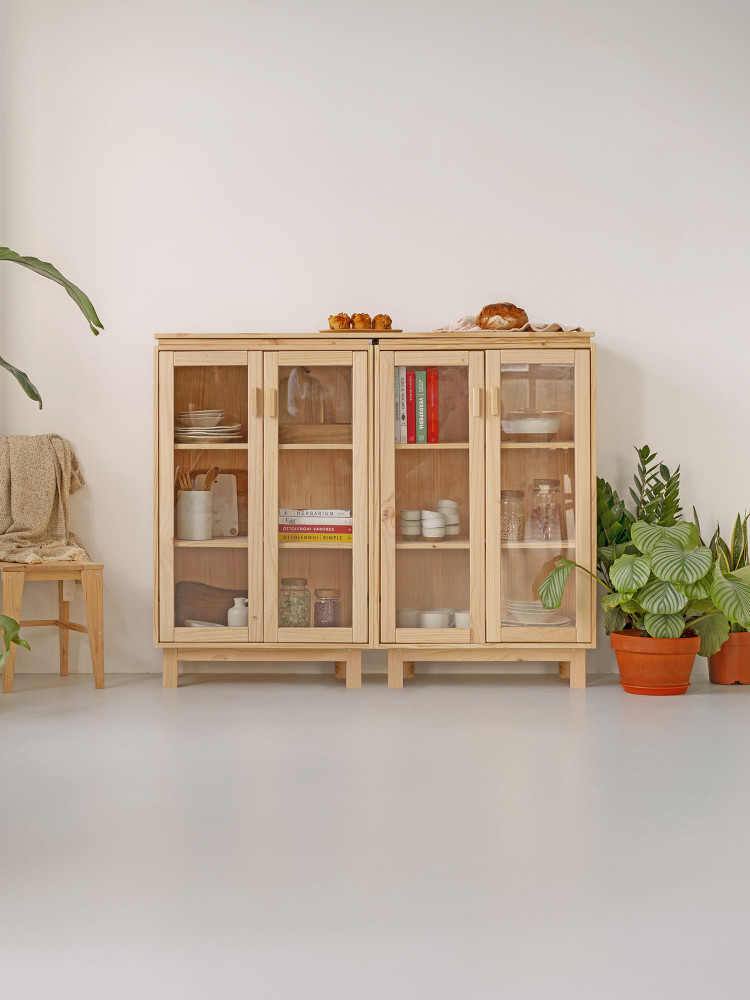 Vitrina expositora doble de cristal y madera 157x128 AIKA | LUFE 2