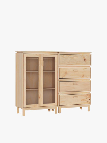 Vitrine double en verre et bois avec chiffonnier 157x128 AIKA | LUFE