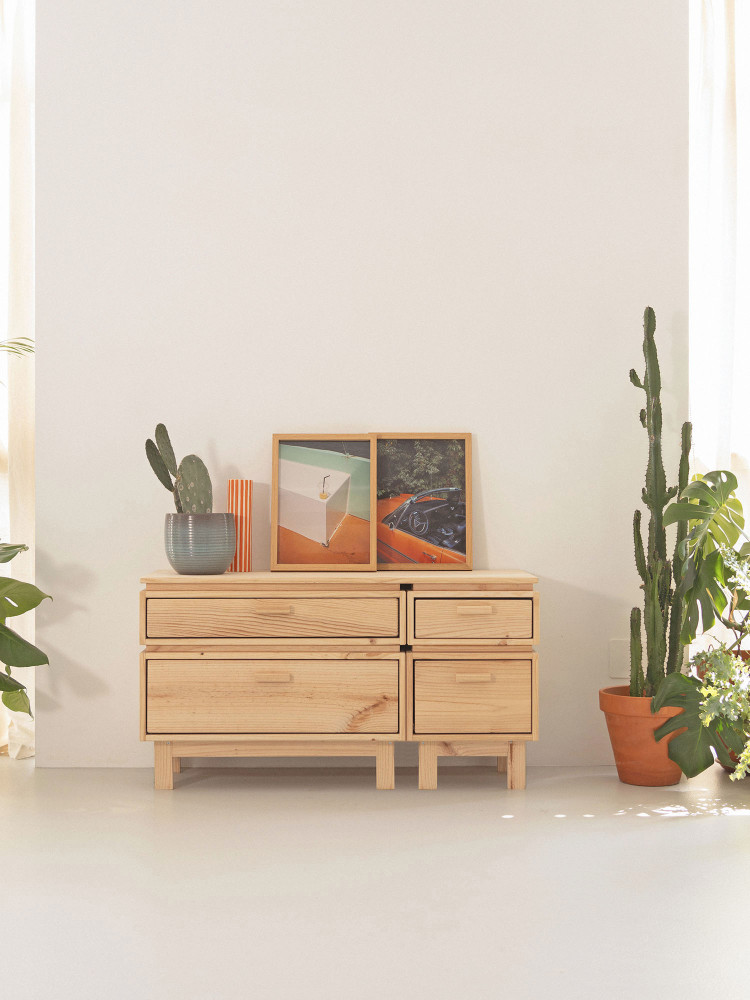 Commode double en bois avec 4 tiroirs 117x62 LIBE | LUFE 2