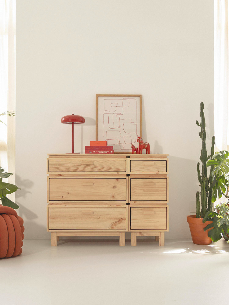 Cassettiera doppia in legno con 6 cassetti 117x90 AIKA | LUFE 2