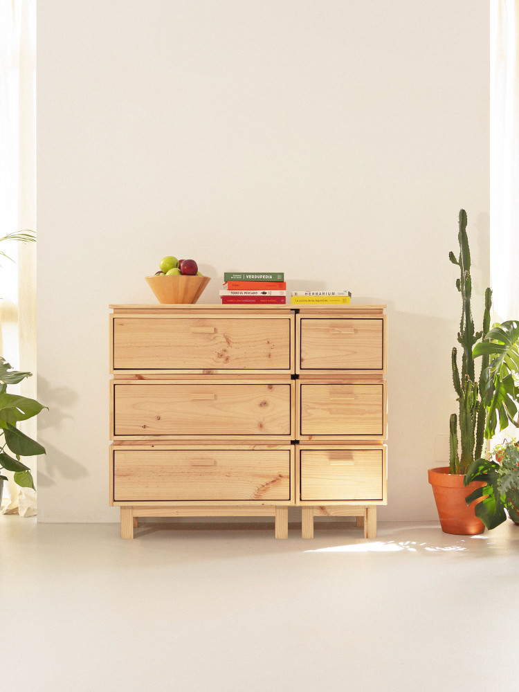 Cassettiera doppia in legno con 6 cassetti 117x100 AIKA | LUFE 2