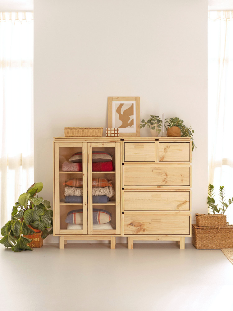 Vitrina expositora doble de cristal y madera con 5 cajones 157x128 AIKA | LUFE 2