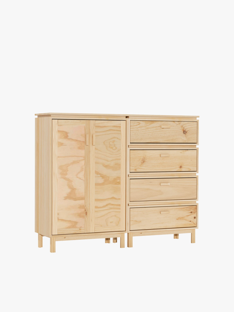 Credenza in legno naturale con armadio e 4 cassetti | LUFE