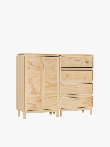 Buffet salon en bois massif avec armoire et 4 tiroirs | LUFE