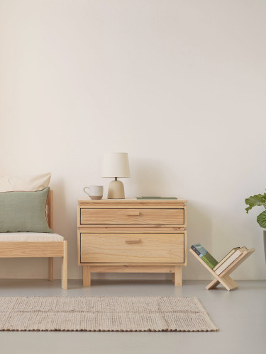 Table de chevet en bois avec 2 tiroirs 78x62 AIKA | LUFE