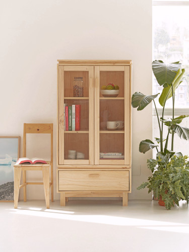 Vitrina em vidro e madeira com gaveta 78x156 AIKA | LUFE