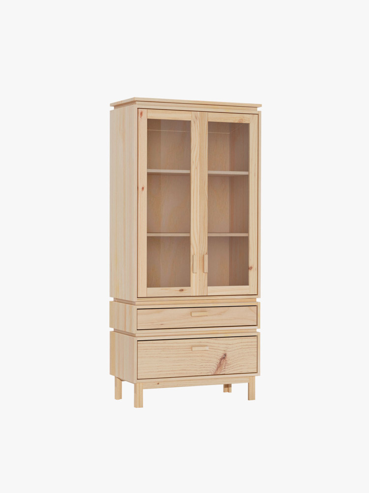 Vitrina em vidro e madeira com 2 gavetas 78x173 AIKA | LUFE