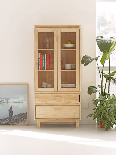 Vitrina expositora de cristal y madera con 2 cajones 78x173 AIKA | LUFE