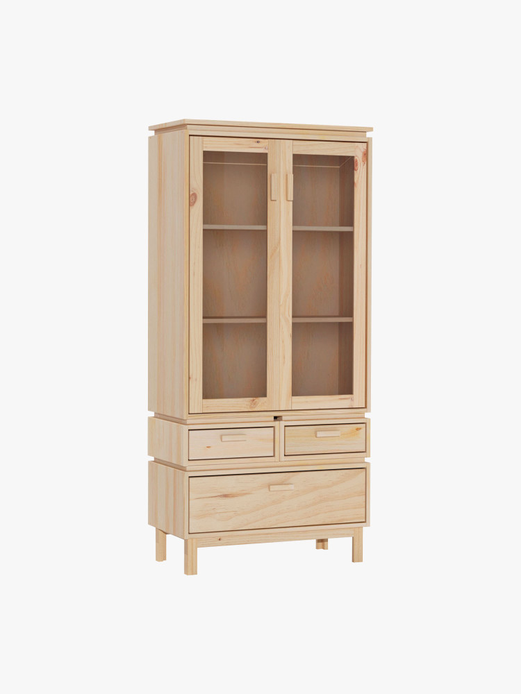 Vetrina espositiva in vetro e legno con 3 cassetti 78x173 AIKA | LUFE