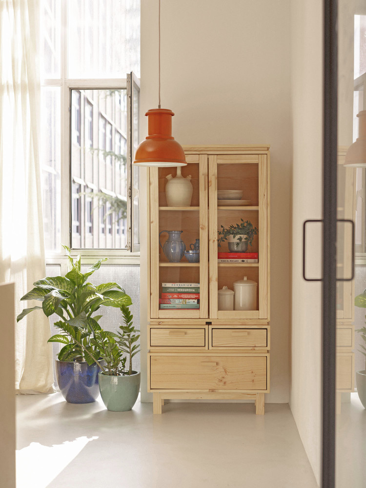 Vitrine en verre et bois avec 3 tiroirs 78x173 AIKA | LUFE 2