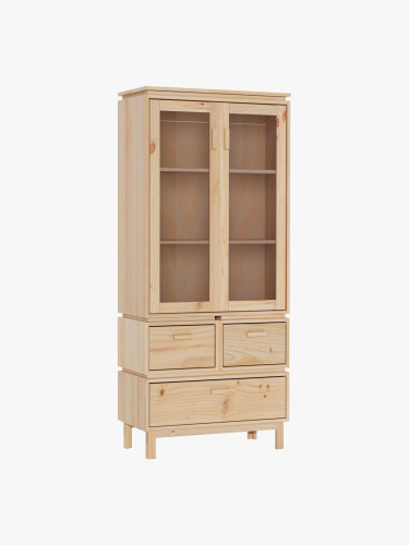 Vitrine en verre et bois avec 3 tiroirs 78x183 AIKA | LUFE