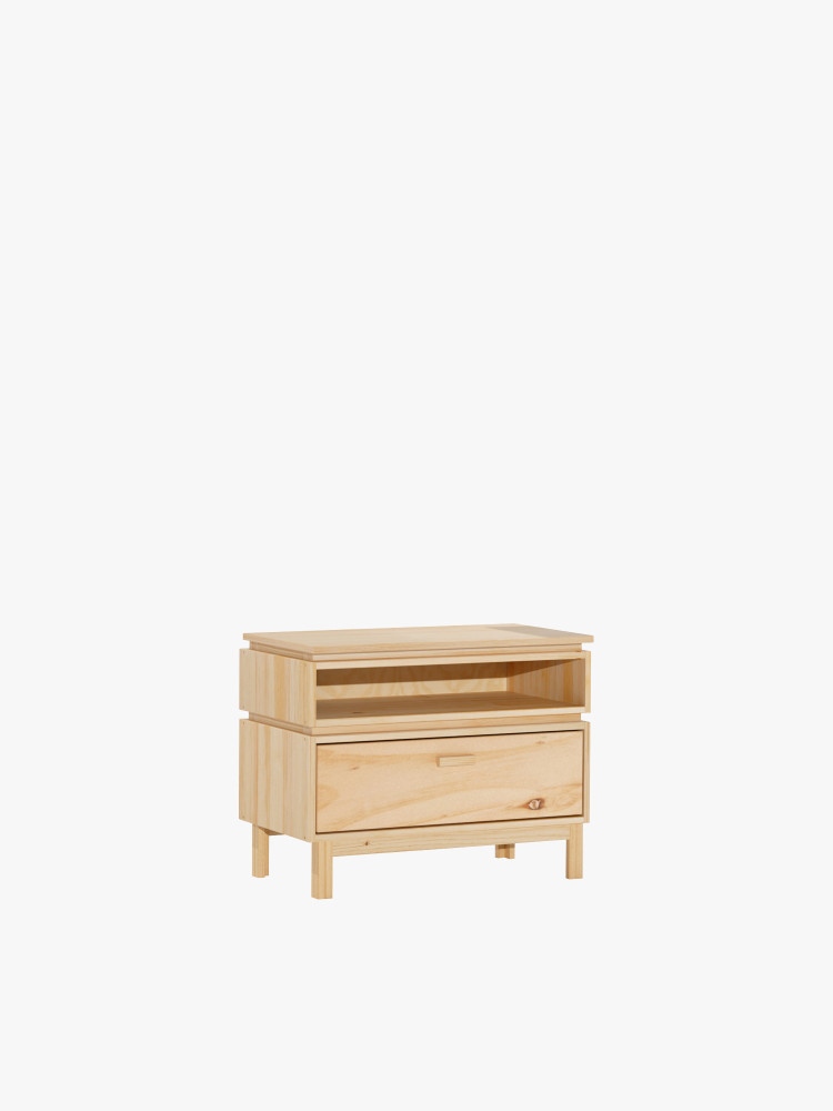 Mesinha com módulo aberto e gaveta em madeira natural | LUFE