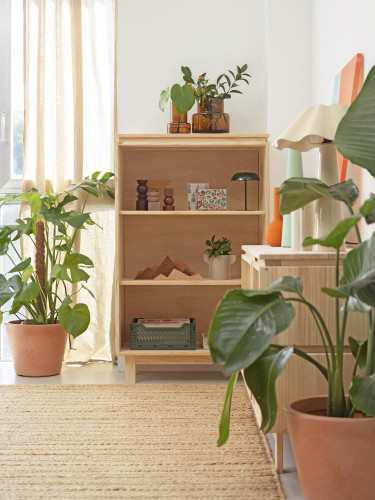 Étagère librairie basse en bois naturel avec pieds | LUFE