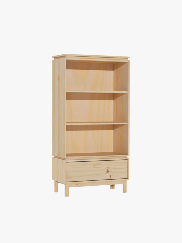 Estantería librería baja con cajón de madera natural | LUFE