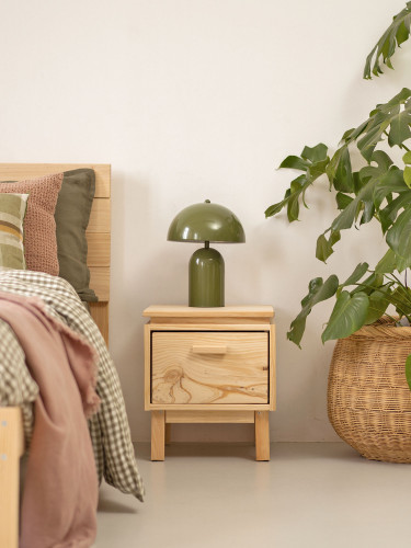 Mesita pequeña de madera natural con cajón de almacenaje