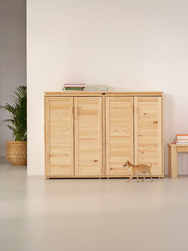 Armadio credenza doppio in legno naturale con ripiani | LUFE 2